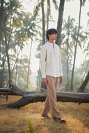 Undyed Pinstripe Linen Men's Shirt Kurta - Sale