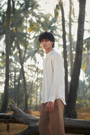 Undyed Pinstripe Linen Men's Shirt Kurta - Sale