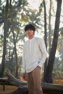 Undyed Pinstripe Linen Men's Shirt Kurta - Sale