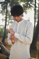 Undyed Pinstripe Linen Men's Shirt Kurta - Sale