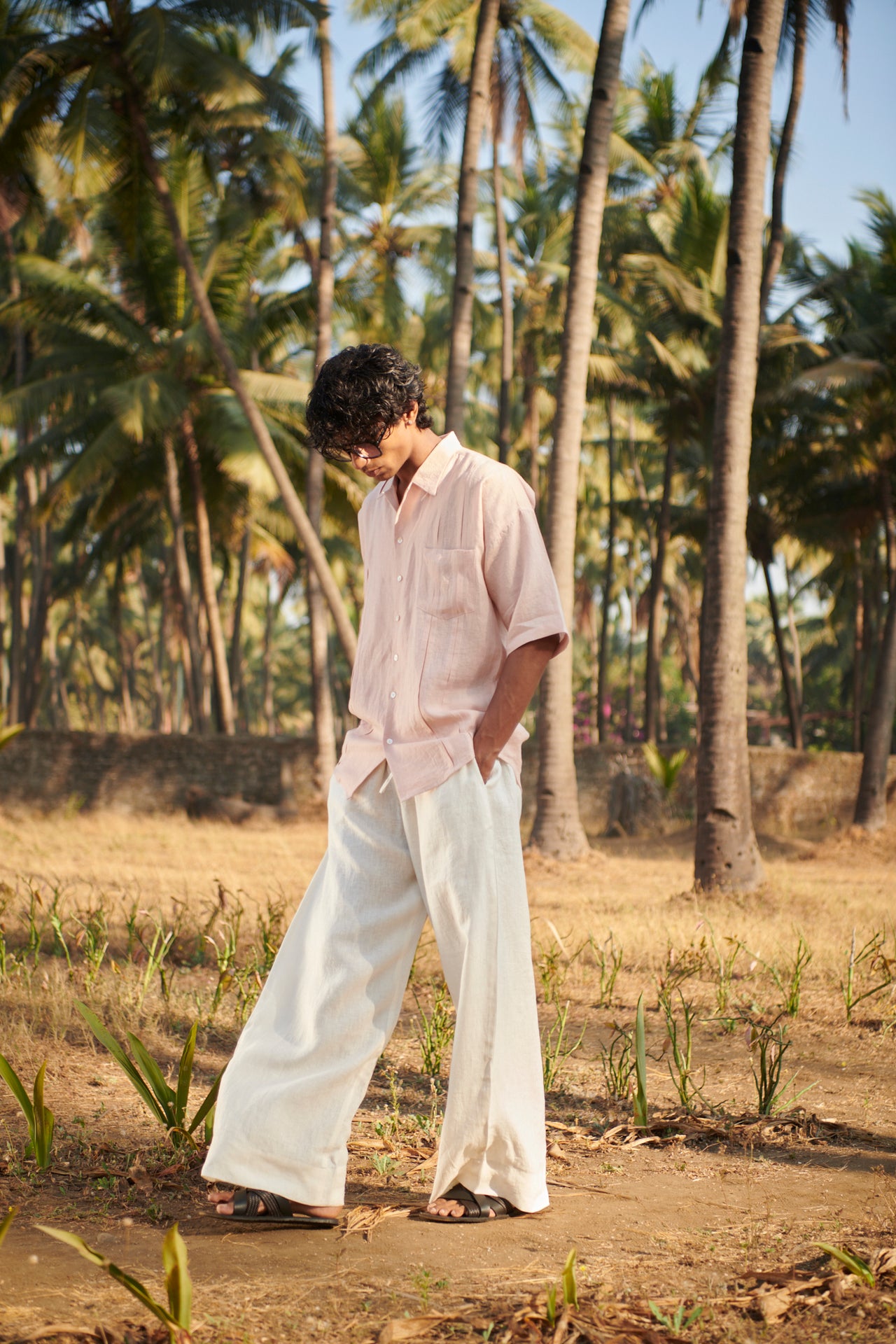 Blush Linen Men's Pleated Camp Collar Shirt image 6
