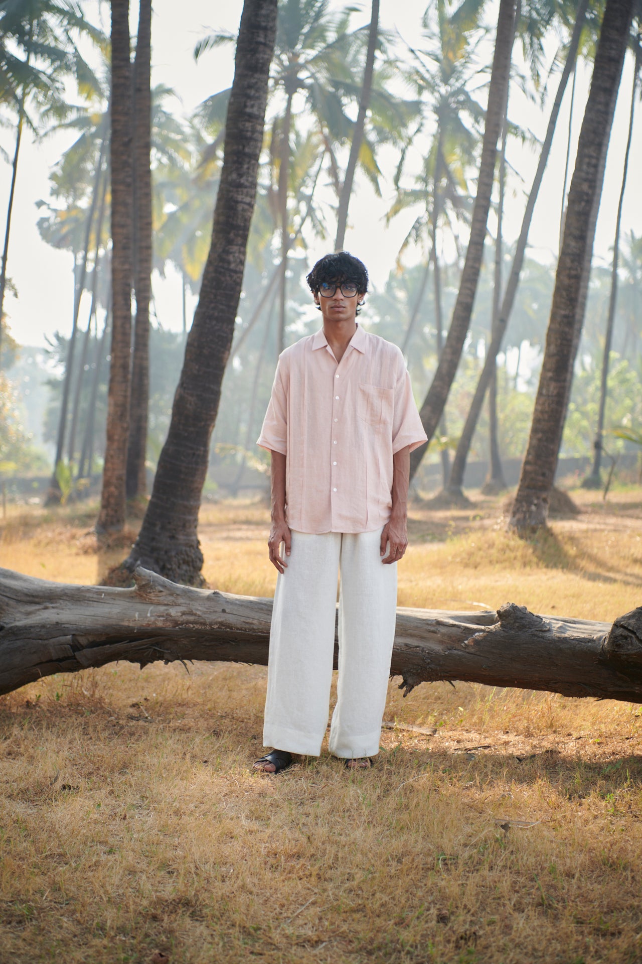 Blush Linen Men's Pleated Camp Collar Shirt image 2