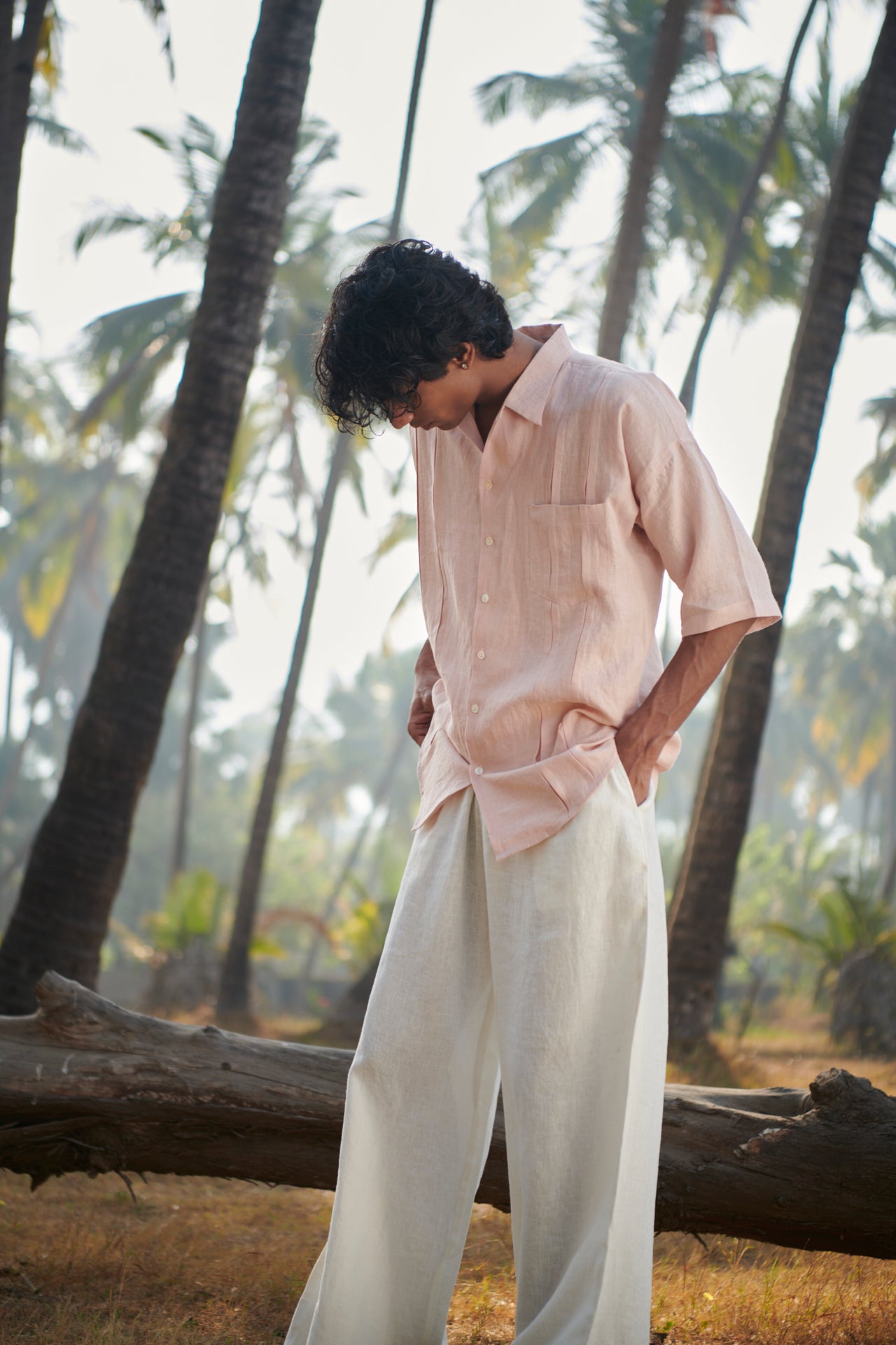 Blush Linen Men's Pleated Camp Collar Shirt image 4