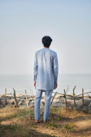 Sky Pinstripe Linen Pleated Pyjama Pants - Sale