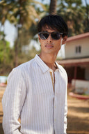 Undyed Boldstripe Linen Men's Oxford Shirt – Slim Fit - Sale