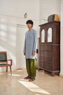Sky Kai Linen Men's Round Hem Kurta Set - Sale