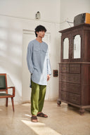 Sky Kai Linen Men's Round Hem Kurta Set - Sale
