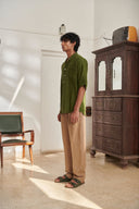 Kai Linen Men's Pleated Camp Collar Shirt - Sale