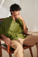 Kai Linen Men's Pleated Camp Collar Shirt - Sale