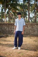 Sky Pinstripe Linen Men's Popover Shirt - Sale