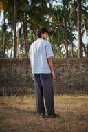 Sky Pinstripe Linen Men's Popover Shirt - Sale