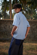 Sky Pinstripe Linen Men's Popover Shirt - Sale
