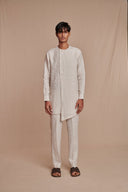 Undyed Pinstripe Linen Side Open Kurta Set - Sale