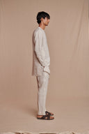 Undyed Pinstripe Linen Side Open Kurta Set - Sale