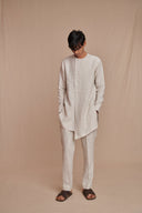 Undyed Pinstripe Linen Side Open Kurta Set - Sale