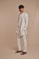 Undyed Pinstripe Linen Side Open Kurta Set - Sale