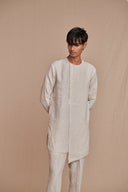 Undyed Pinstripe Linen Side Open Kurta Set
