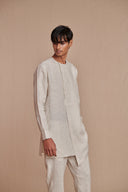Undyed Pinstripe Linen Side Open Kurta Set - Sale