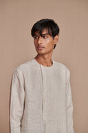 Undyed Pinstripe Linen Side Open Kurta Set - Sale