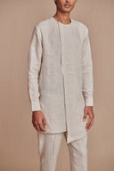 Undyed Pinstripe Linen Side Open Kurta Set - Sale