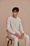 Undyed Pinstripe Linen Side Open Kurta Set - Sale
