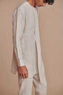Undyed Pinstripe Linen Side Open Kurta Set - Sale