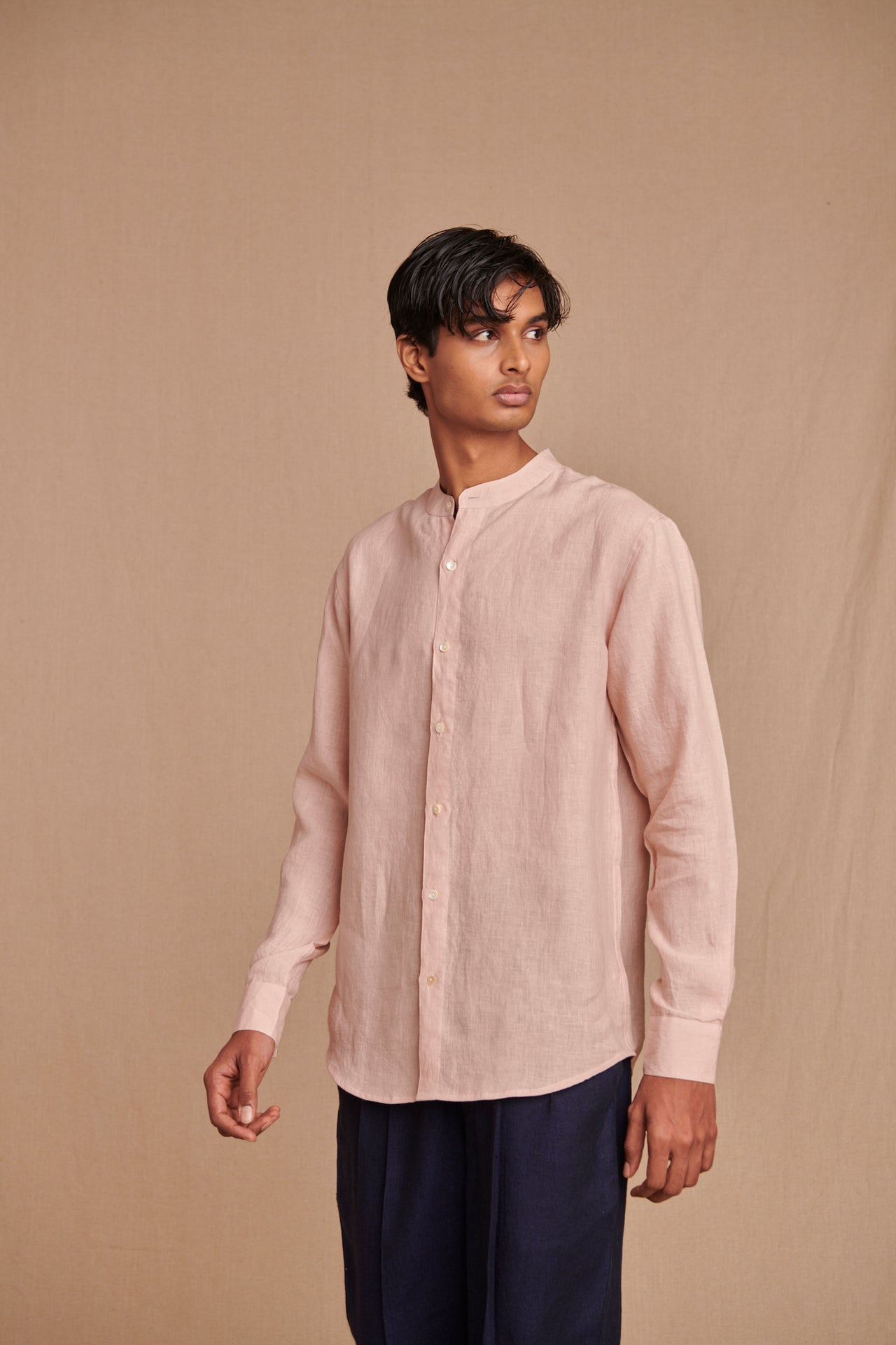 Blush Linen Men's Band Collar Shirt image 2