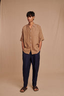 Mousse Linen Men's Pleated Camp Collar Shirt - Sale