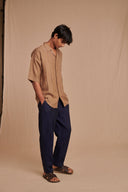 Mousse Linen Men's Pleated Camp Collar Shirt - Sale