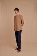 Mousse Linen Men's Pleated Camp Collar Shirt - Sale