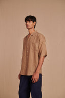 Mousse Linen Men's Pleated Camp Collar Shirt - Sale
