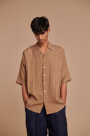 Mousse Linen Men's Pleated Camp Collar Shirt - Sale