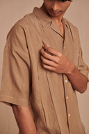 Mousse Linen Men's Pleated Camp Collar Shirt - Sale