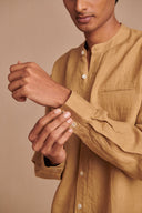 Husk Linen Men's Band Collar Shirt – Slim Fit - Sale