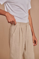 Undyed Linen Men's Pleated Tapered Pants - Sale
