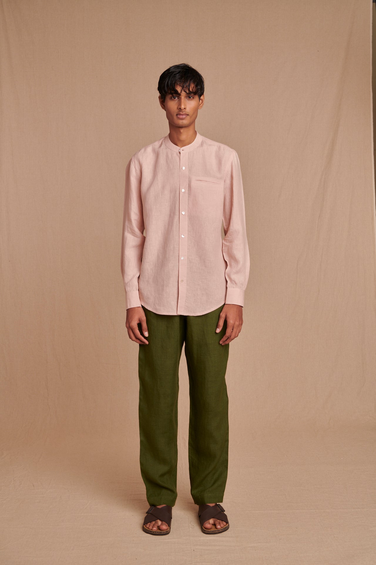 Blush Linen Men's Band Collar Shirt – Slim Fit image 2