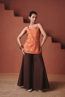 Marigold Coffee Co-Linen Sleeveless Sharara Set
