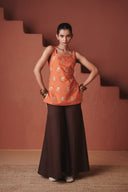 Marigold Coffee Co-Linen Sleeveless Sharara Set