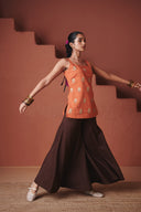 Marigold Coffee Co-Linen Sleeveless Sharara Set