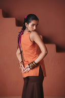 Marigold Coffee Co-Linen Sleeveless Sharara Set