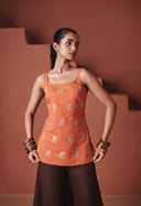 Marigold Coffee Co-Linen Sleeveless Sharara Set