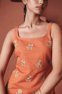 Marigold Coffee Co-Linen Sleeveless Sharara Set