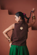 Coffee Co-Linen Wrap Waistcoat