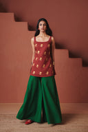 Brick Paan Co-Linen Sleeveless Sharara Set