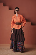 Coffee Chintz Co-Linen Tiered Skirt
