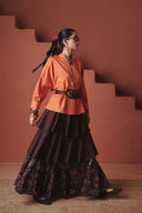 Coffee Chintz Co-Linen Tiered Skirt