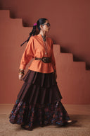 Coffee Chintz Co-Linen Tiered Skirt - Sale