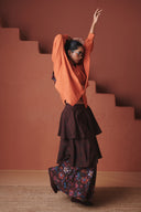 Coffee Chintz Co-Linen Tiered Skirt