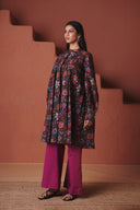 Coffee Chintz Co-Linen Front Pleated Kurta Set - Sale