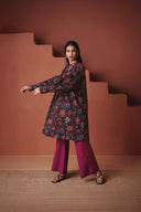 Coffee Chintz Co-Linen Front Pleated Kurta Set - Sale